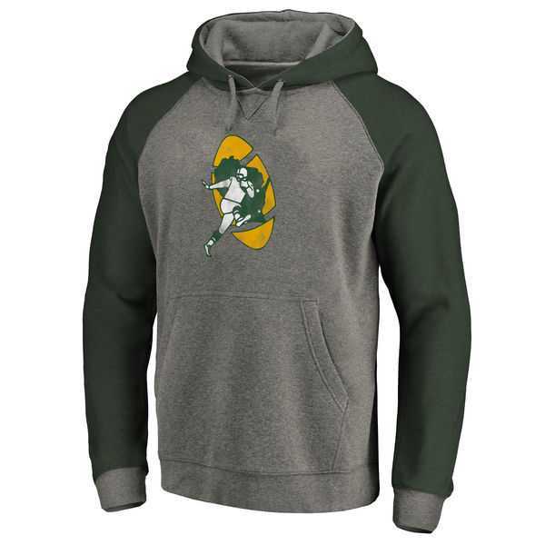 Green Bay Packers NFL Pro Line by Fanatics Branded Gray  Green Throwback Logo Tri-Blend Raglan Pullover Hoodie 90Hou